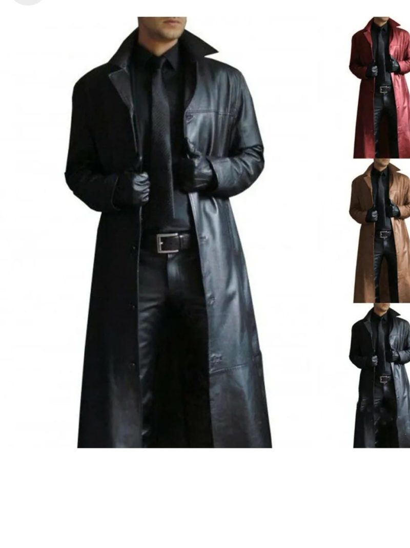 Pure Leather Men's Trench Coat Jacket/ leather jacket for Boy / Windproof Long leather Jacket /Genuine Leather Full Sleeves Long Jacket for Men's